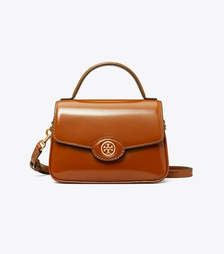 TORY BURCH SMALL ROBINSON SPAZZOLATO TOP-HANDLE BAG - Dark Sienna