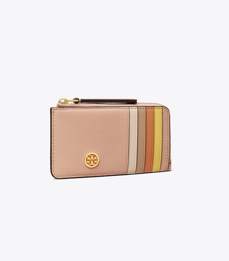 TORY BURCH ROBINSON PEBBLED TOP-ZIP CARD CASE - Goan Sand - Click Image to Close