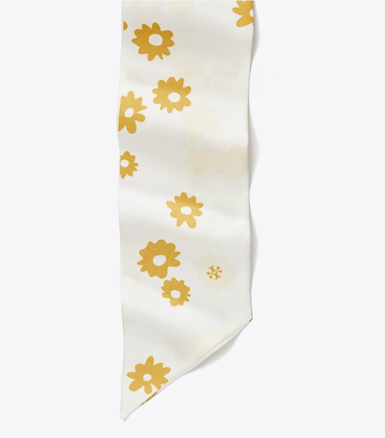 TORY BURCH MEADOW FLORAL SILK RIBBON TIE - Gold