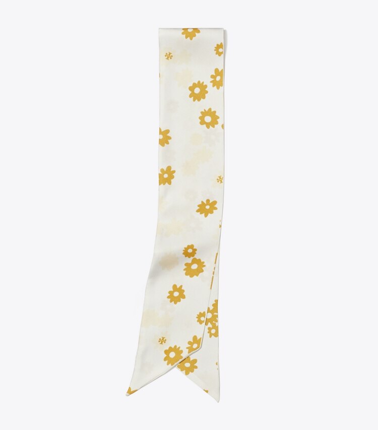 TORY BURCH MEADOW FLORAL SILK RIBBON TIE - Gold