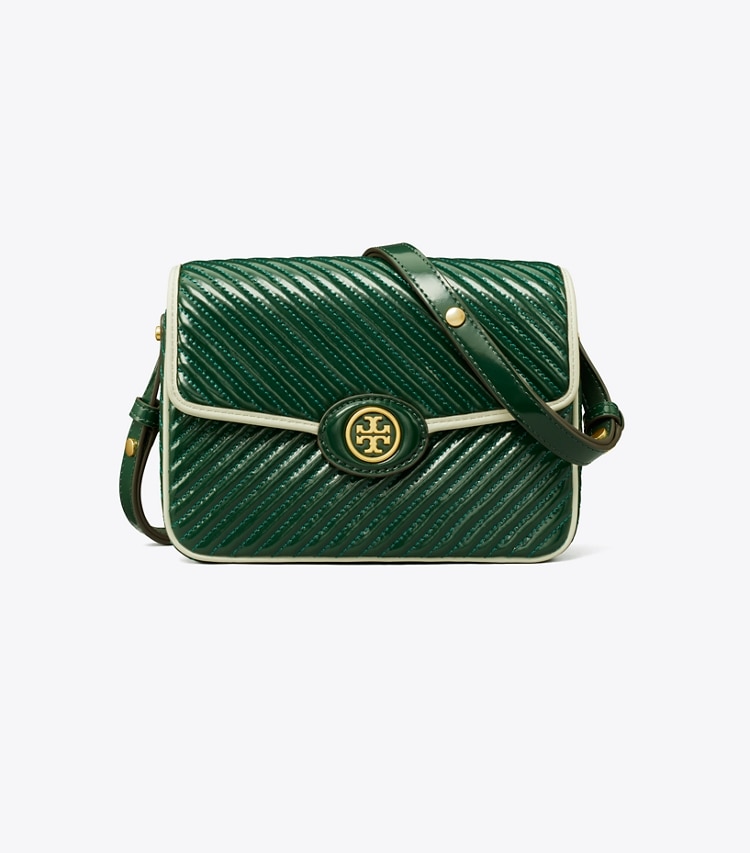 TORY BURCH ROBINSON PATENT QUILTED SHOULDER BAG - Pine Tree