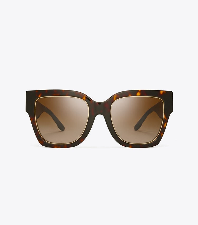 TORY BURCH KIRA SQUARE SUNGLASSES - Dark Tortoise/Brown Gradient - Click Image to Close