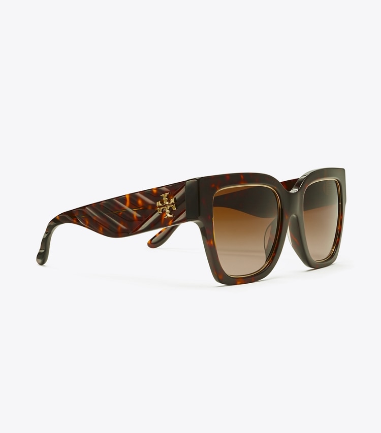 TORY BURCH KIRA SQUARE SUNGLASSES - Dark Tortoise/Brown Gradient