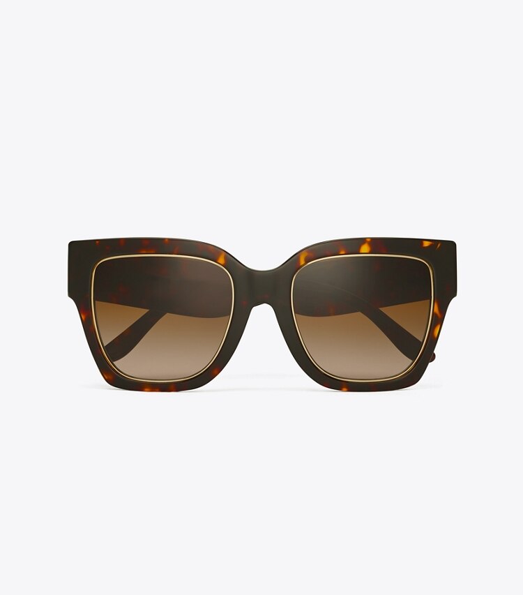 TORY BURCH KIRA SQUARE SUNGLASSES - Dark Tortoise/Brown Gradient