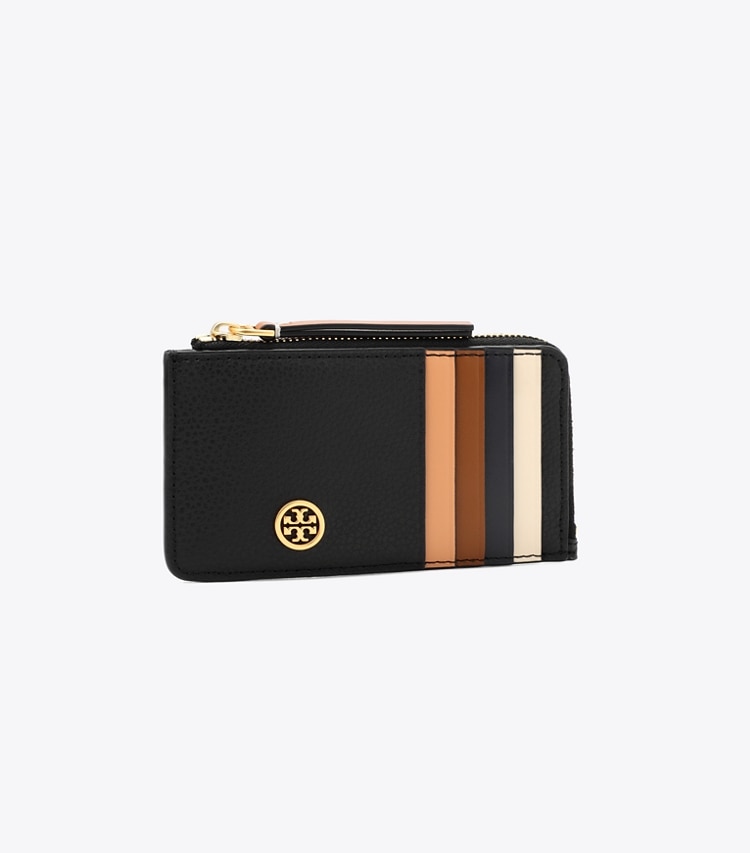 TORY BURCH ROBINSON PEBBLED TOP-ZIP CARD CASE - Black - Click Image to Close