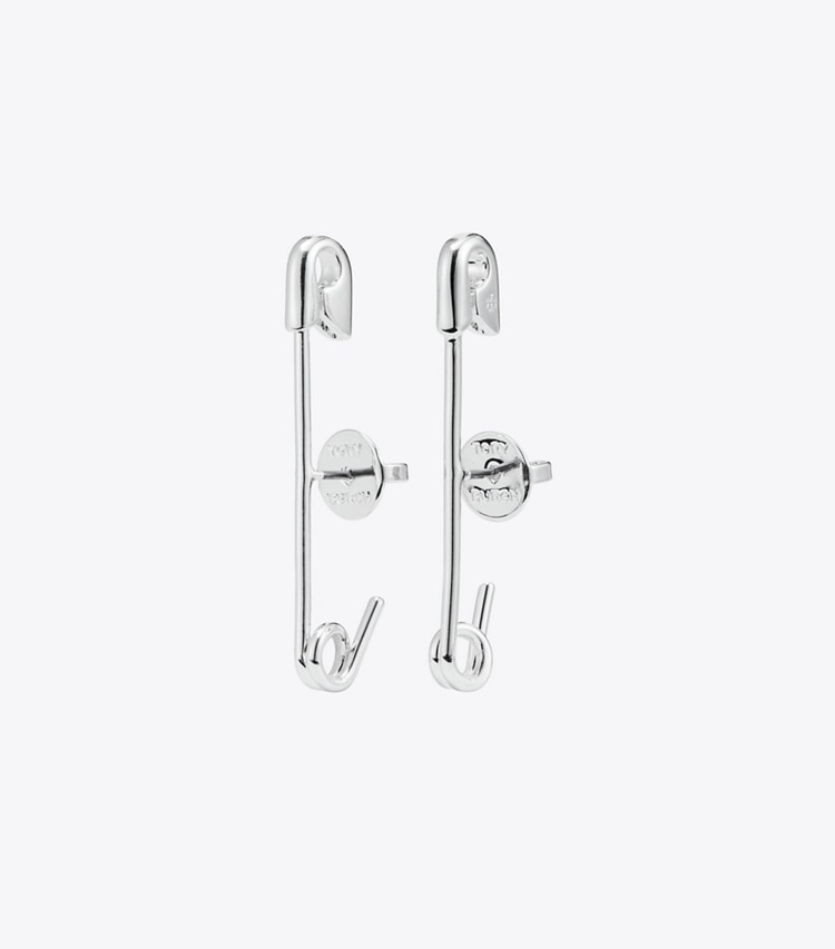 TORY BURCH SMALL SAFETY PIN EARRING - Tory Silver - Click Image to Close