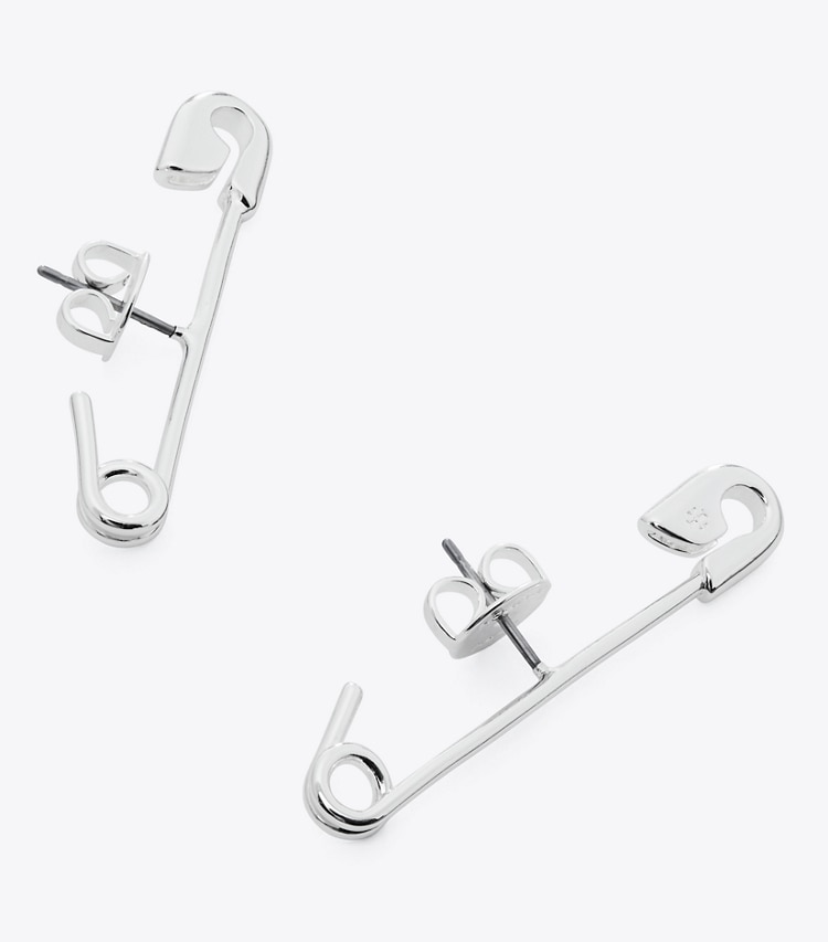 TORY BURCH SMALL SAFETY PIN EARRING - Tory Silver