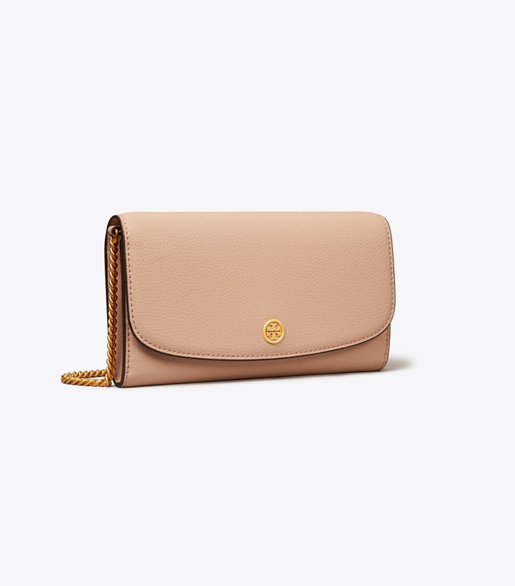 TORY BURCH ROBINSON PEBBLED CHAIN WALLET - Goan Sand