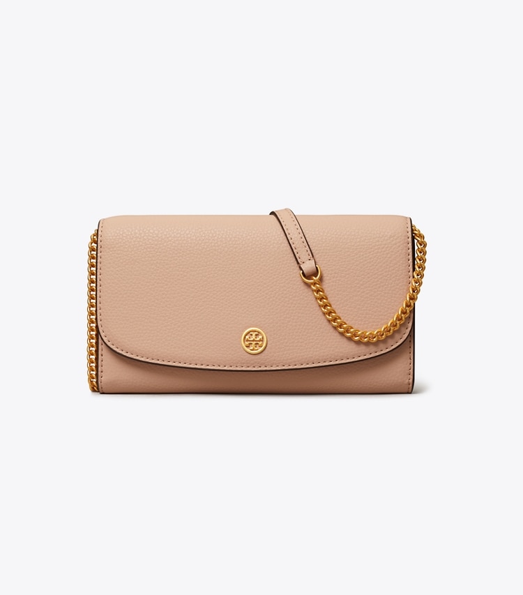 TORY BURCH ROBINSON PEBBLED CHAIN WALLET - Goan Sand