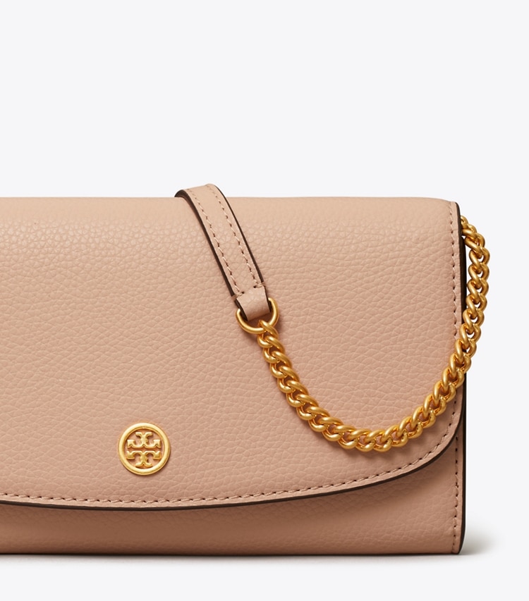 TORY BURCH ROBINSON PEBBLED CHAIN WALLET - Goan Sand