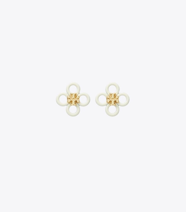 TORY BURCH SMALL KIRA CLOVER STUD - Tory Gold / New Ivory - Click Image to Close