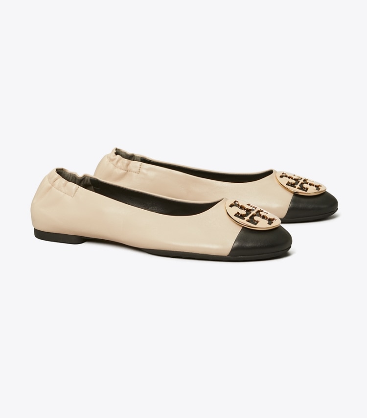 TORY BURCH CLAIRE CAP-TOE BALLET - Black / New Cream - Click Image to Close