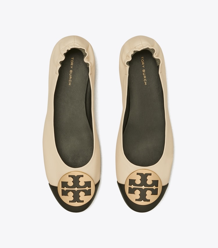 TORY BURCH CLAIRE CAP-TOE BALLET - Black / New Cream