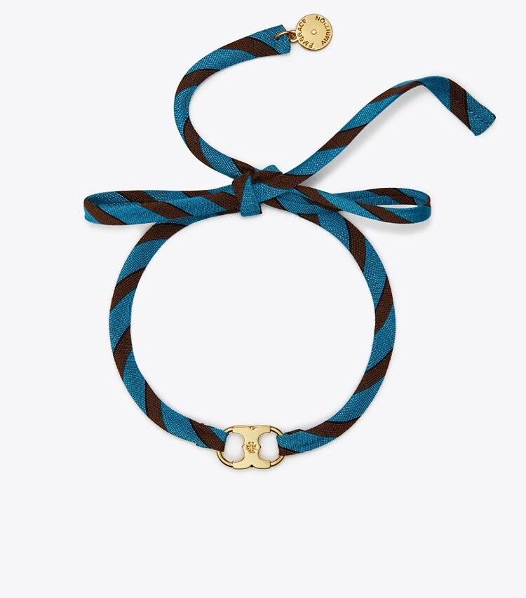 TORY BURCH EMBRACE AMBITION WRAP BRACELET - Tory Gold / Blue / Brown - Click Image to Close