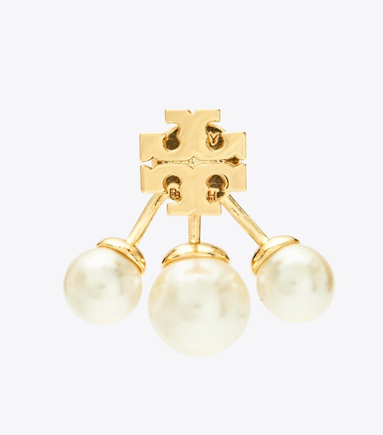 TORY BURCH KIRA PEARL FRONT-BACK EARRING - Tory Gold / Cream