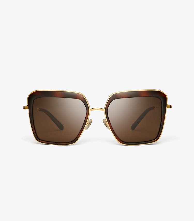 TORY BURCH KIRA BOLD RIM SUNGLASSES - Dark Tortoise/Dark Brown