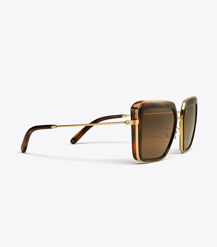 TORY BURCH KIRA BOLD RIM SUNGLASSES - Dark Tortoise/Dark Brown